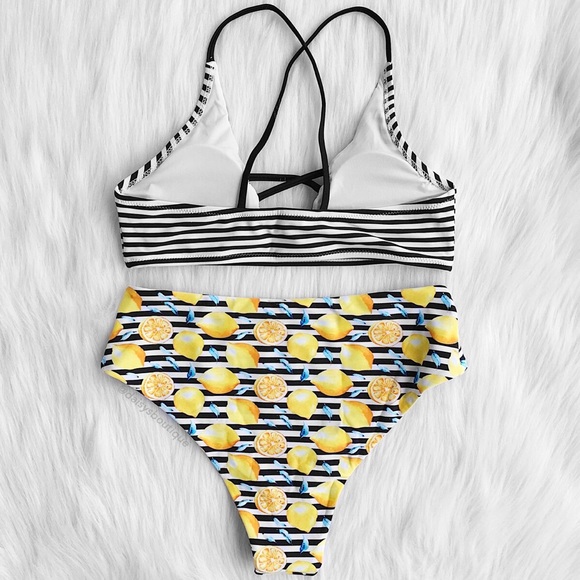lemon & striped high waisted bikini - Picture 4 of 6